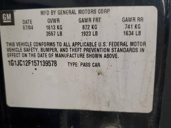 2005 Chevrolet Cavalier с VIN 1G1JC12F157139578, выставлен на аукционе Copart как лот 57187565 с пробегом 113 345 миль миль и Списание • Salvage title. История ставок и продаж доступна на DreamBid. Изображение 12.