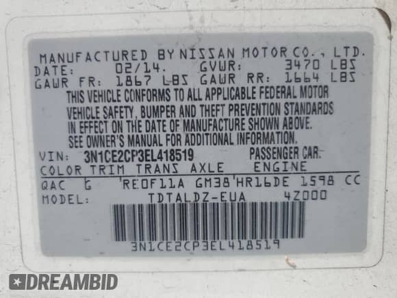 2014 Nissan Note SV with VIN 3N1CE2CP3EL418519, listed as a Copart auction lot 80295195 with 136,635 mi miles and Clean title. Bid and sale history available at DreamBid. Image 12.