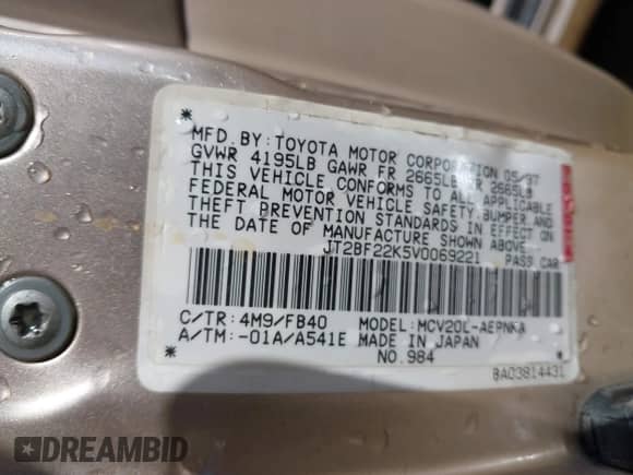 1997 Toyota Camry LE z VIN JT2BF22K5V0069221, wystawiony jako IAAI lot #43226716 z przebiegiem 173 501 mil mil oraz . Historia ofert i sprzedaży dostępna na DreamBid. Obrazek 9.