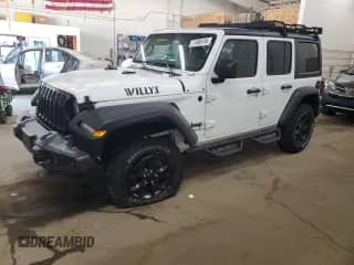 2022 Jeep Wrangler Unlimited Willys с VIN 1C4HJXDM0NW244953, выставлен на аукционе Copart как лот 71495154 с пробегом 14 577 миль миль и Списание • Salvage title. История ставок и продаж доступна на DreamBid. Изображение 1.
