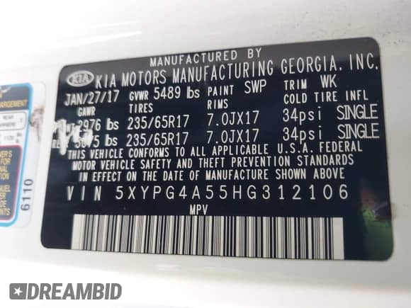 2017 Kia Sorento LX z VIN 5XYPG4A55HG312106, wystawiony jako IAAI lot #42653350 z przebiegiem 138 590 mil mil oraz . Historia ofert i sprzedaży dostępna na DreamBid. Obrazek 9.