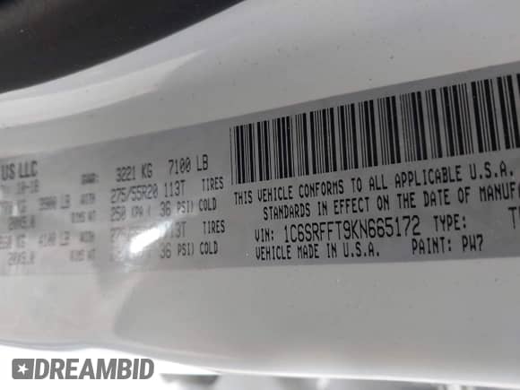 2019 Ram 1500 Big Horn z VIN 1C6SRFFT9KN665172, wystawiony jako IAAI lot #43094470 z przebiegiem 56 459 mil mil oraz . Historia ofert i sprzedaży dostępna na DreamBid. Obrazek 9.