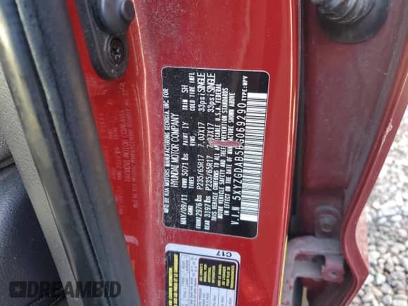 2011 Hyundai Santa Fe GLS с VIN 5XYZGDAB5BG069290, выставлен на аукционе Copart как лот 85056335 с пробегом 130 770 миль миль и Чистый • Clean title. История ставок и продаж доступна на DreamBid. Изображение 13.