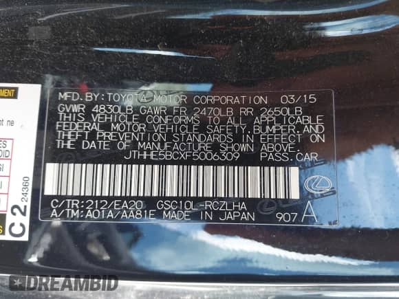 2015 Lexus RC 350 F Sport z VIN JTHHE5BCXF5006309, wystawiony jako IAAI lot #42592463 z przebiegiem 126 408 mil mil oraz . Historia ofert i sprzedaży dostępna na DreamBid. Obrazek 9.