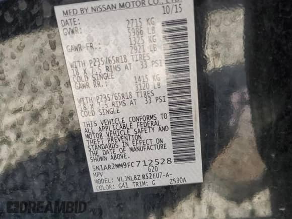 2015 Nissan Pathfinder SV z VIN 5N1AR2MM9FC712528, wystawiony jako Copart lot #71753795 z przebiegiem 184 303 mil mil oraz Czysty tytuł • Clean title. Historia ofert i sprzedaży dostępna na DreamBid. Obrazek 13.