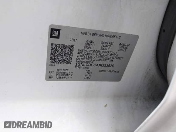 2018 Chevrolet Tahoe Commercial z VIN 1GNLCDEC4JR223676, wystawiony jako IAAI lot #43327555 z przebiegiem 208 566 mil mil oraz . Historia ofert i sprzedaży dostępna na DreamBid. Obrazek 9.