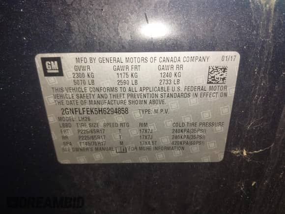 2017 Chevrolet Equinox LT with VIN 2GNFLFEK5H6294858, listed as a IAAI auction lot 41216595 with 99,298 mi miles and . Bid and sale history available at DreamBid. Image 9.