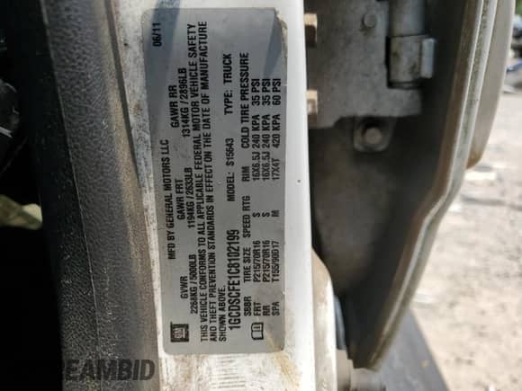 2012 Chevrolet Colorado 1LT z VIN 1GCDSCFE1C8102199, wystawiony jako Copart lot #59015115 z przebiegiem Nie podano mil oraz Szkoda całkowita • Salvage title. Historia ofert i sprzedaży dostępna na DreamBid. Obrazek 13.