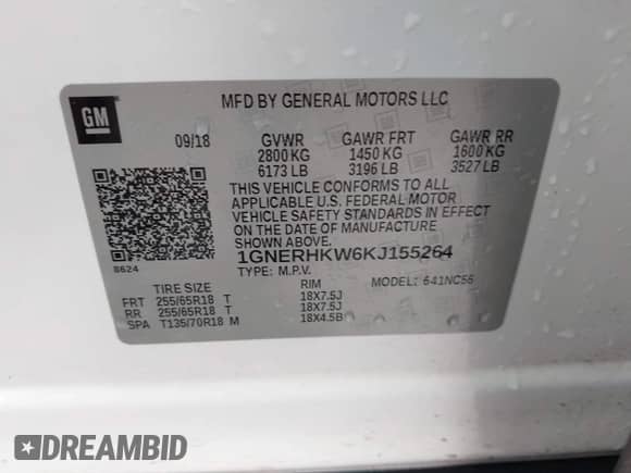 2019 Chevrolet Traverse LT z VIN 1GNERHKW6KJ155264, wystawiony jako IAAI lot #43092310 z przebiegiem 144 403 mil mil oraz . Historia ofert i sprzedaży dostępna na DreamBid. Obrazek 9.