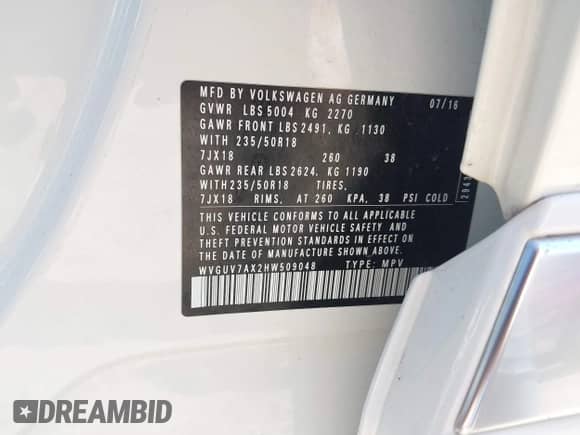 2017 Volkswagen Tiguan Sport с VIN WVGUV7AX2HW509048, выставлен на аукционе IAAI как лот 42781032 с пробегом 91 546 миль миль и . История ставок и продаж доступна на DreamBid. Изображение 9.