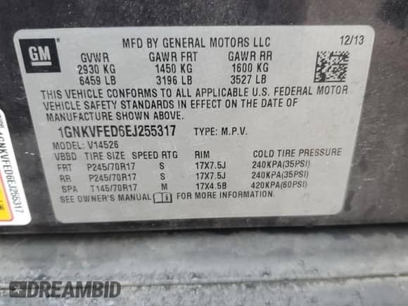 2014 Chevrolet Traverse LS z VIN 1GNKVFED6EJ255317, wystawiony jako Copart lot #69516385 z przebiegiem 184 339 mil mil oraz Czysty tytuł • Clean title. Historia ofert i sprzedaży dostępna na DreamBid. Obrazek 13.