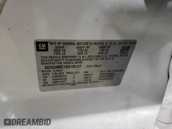 2016 GMC Sierra 1500 SLE с VIN 3GTU2MEC1GG185137, выставлен на аукционе Copart как лот 53204555 с пробегом 83 833 миль миль и Списание • Salvage title. История ставок и продаж доступна на DreamBid. Изображение 13.