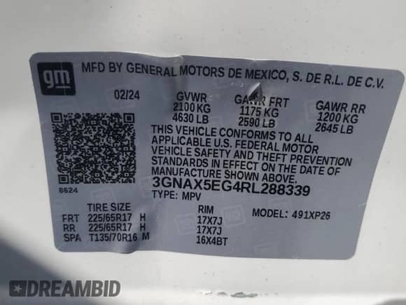 2024 Chevrolet Equinox LS z VIN 3GNAX5EG4RL288339, wystawiony jako Copart lot #86141125 z przebiegiem Nie podano mil oraz Czysty tytuł • Clean title. Historia ofert i sprzedaży dostępna na DreamBid. Obrazek 13.