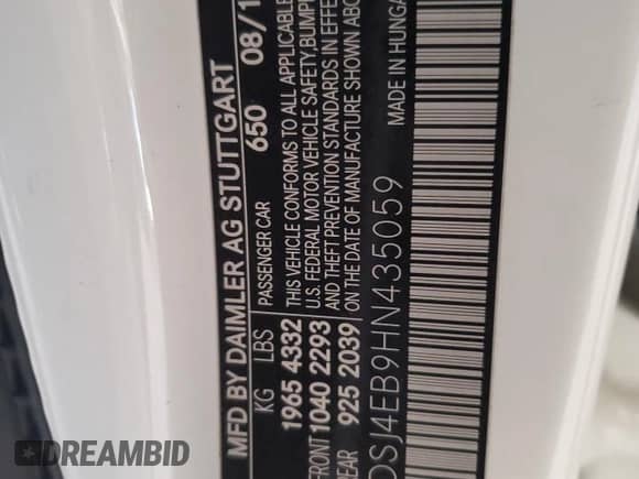 2017 Mercedes-Benz CLA 250 с VIN WDDSJ4EB9HN435059, выставлен на аукционе Copart как лот 68824425 с пробегом 112 971 миль миль и Списание • Salvage title. История ставок и продаж доступна на DreamBid. Изображение 13.