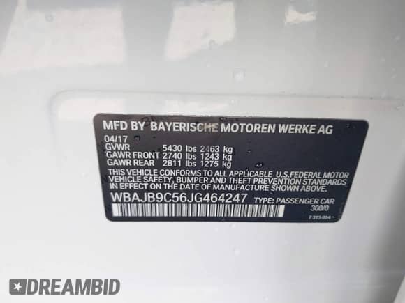 2018 BMW 5 Series M550i xDrive with VIN WBAJB9C56JG464247, listed as a IAAI auction lot 43288637 with 81,084 mi miles and . Bid and sale history available at DreamBid. Image 9.