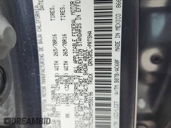 2023 Toyota Tacoma SR с VIN 3TMCZ5AN1PM558196, выставлен на аукционе Copart как лот 70459135 с пробегом 20 863 миль миль и Списание • Salvage title. История ставок и продаж доступна на DreamBid. Изображение 12.