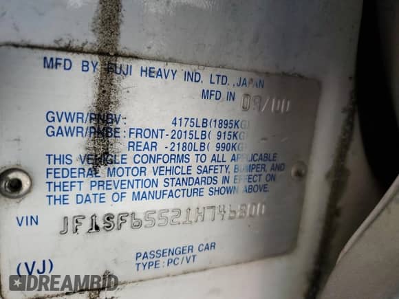 2001 Subaru Forester S with VIN JF1SF65521H746800, listed as a Copart auction lot 69427245 with Not provided miles and Non repairable. Bid and sale history available at DreamBid. Image 13.