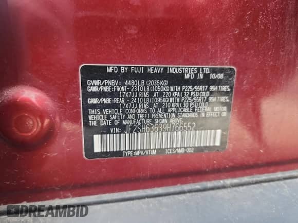 2009 Subaru Forester X with VIN JF2SH63639H766552, listed as a Copart auction lot 69030415 with Not provided miles and Non repairable. Bid and sale history available at DreamBid. Image 14.