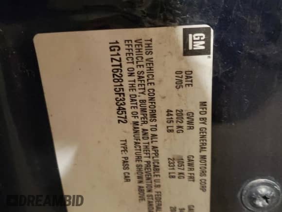 2005 Chevrolet Malibu Maxx LS with VIN 1G1ZT62815F334572, listed as a Copart auction lot 82682594 with Not provided miles and Non repairable. Bid and sale history available at DreamBid. Image 12.