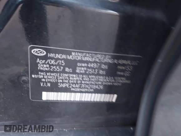 2015 Hyundai Sonata SE с VIN 5NPE24AF7FH218426, выставлен на аукционе IAAI как лот 43374173 с пробегом 127 036 миль миль и . История ставок и продаж доступна на DreamBid. Изображение 9.