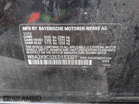 2014 BMW 3 Series 335i Gran Turismo xDrive z VIN WBA3X9C52ED153321, wystawiony jako IAAI lot #42054040 z przebiegiem 145 150 mil mil oraz . Historia ofert i sprzedaży dostępna na DreamBid. Obrazek 9.