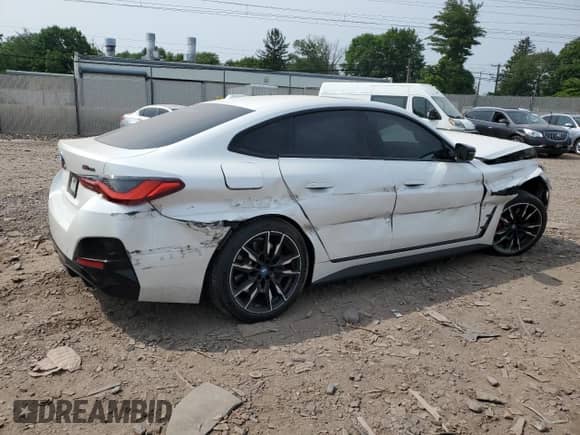 2023 BMW i4 M50 with VIN WBY33AW03PFR26660, listed as a Copart auction lot 60793705 with 44,753 mi miles and Salvage title. Bid and sale history available at DreamBid. Image 3.