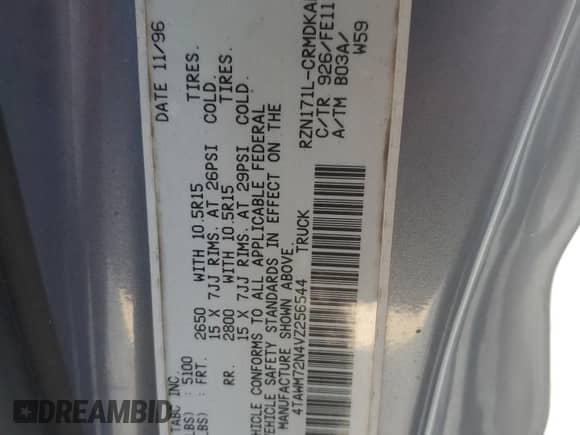 1997 Toyota Tacoma z VIN 4TAWM72N4VZ256544, wystawiony jako Copart lot #86303685 z przebiegiem 245 875 mil mil oraz Szkoda całkowita • Salvage title. Historia ofert i sprzedaży dostępna na DreamBid. Obrazek 12.