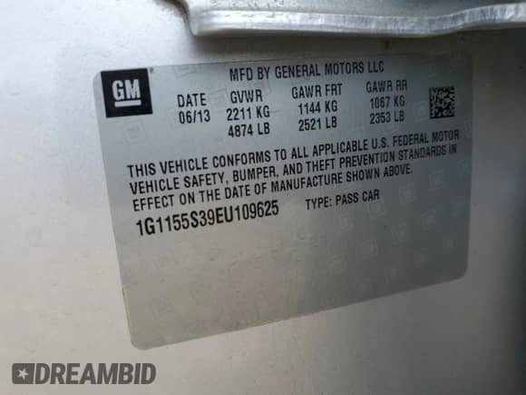 2014 Chevrolet Impala LTZ z VIN 1G1155S39EU109625, wystawiony jako Copart lot #69701305 z przebiegiem Nie podano mil oraz Szkoda całkowita • Salvage title. Historia ofert i sprzedaży dostępna na DreamBid. Obrazek 12.