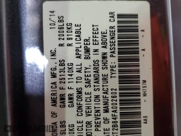 2015 Honda Accord EX-L z VIN 1HGCT2B84FA002602, wystawiony jako Copart lot #68133664 z przebiegiem 115 035 mil mil oraz Szkoda całkowita • Salvage title. Historia ofert i sprzedaży dostępna na DreamBid. Obrazek 13.