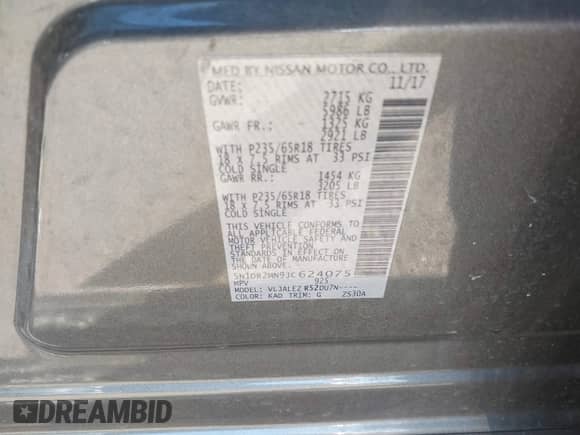 2018 Nissan Pathfinder S with VIN 5N1DR2MN9JC624075, listed as a IAAI auction lot 41227454 with 77,239 mi miles and . Bid and sale history available at DreamBid. Image 9.