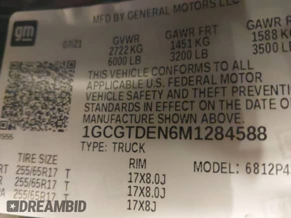 2021 Chevrolet Colorado 4WD Z71 с VIN 1GCGTDEN6M1284588, выставлен на аукционе IAAI как лот 41627182 с пробегом 112 521 миль миль и . История ставок и продаж доступна на DreamBid. Изображение 9.