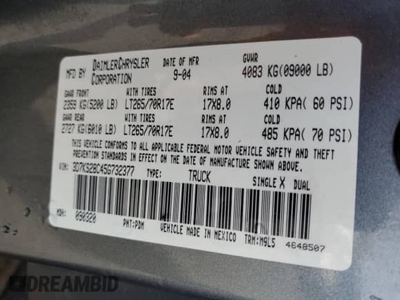 2005 Dodge 2500 SLT z VIN 3D7KS28C45G732377, wystawiony jako Copart lot #78273354 z przebiegiem 49 069 mil mil oraz Szkoda całkowita • Salvage title. Historia ofert i sprzedaży dostępna na DreamBid. Obrazek 13.