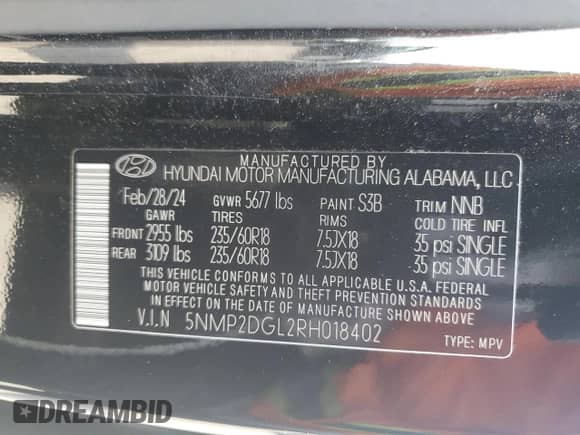 2024 Hyundai Santa Fe SEL с VIN 5NMP2DGL2RH018402, выставлен на аукционе Copart как лот 80638505 с пробегом 14 433 миль миль и Списание • Salvage title. История ставок и продаж доступна на DreamBid. Изображение 14.