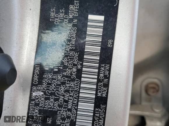 2007 Toyota Highlander z VIN JTEGP21AX70130337, wystawiony jako Copart lot #69072005 z przebiegiem 230 254 mil mil oraz Szkoda całkowita • Salvage title. Historia ofert i sprzedaży dostępna na DreamBid. Obrazek 12.