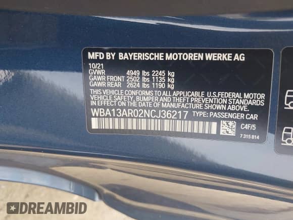 2022 BMW 4 Series M440i xDrive с VIN WBA13AR02NCJ36217, выставлен на аукционе IAAI как лот 42505633 с пробегом 40 915 миль миль и . История ставок и продаж доступна на DreamBid. Изображение 9.