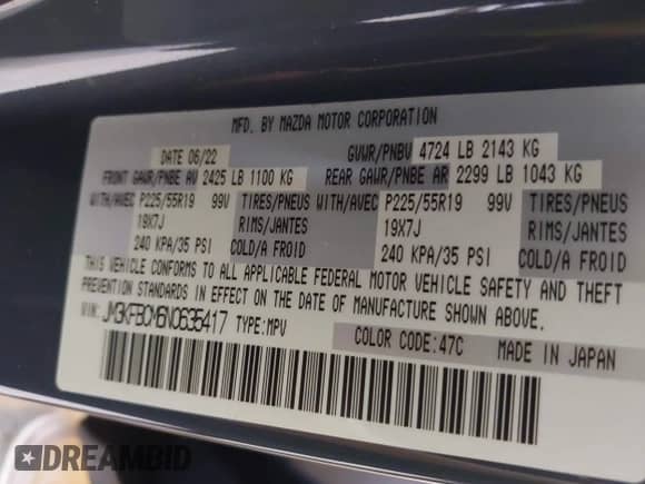 2022 Mazda CX-5 S Preferred z VIN JM3KFBCM6N0635417, wystawiony jako IAAI lot #43062973 z przebiegiem 63 803 mil mil oraz . Historia ofert i sprzedaży dostępna na DreamBid. Obrazek 9.