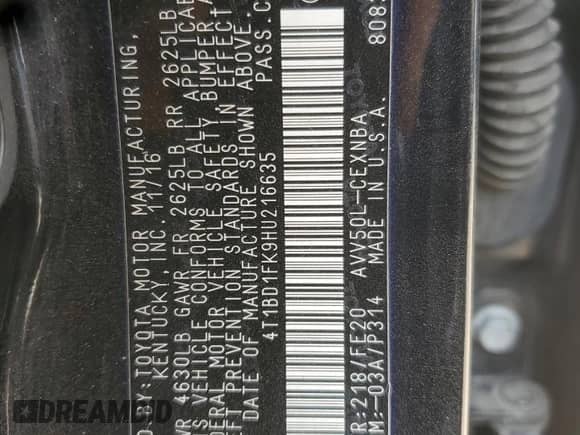 2017 Toyota Camry Hybrid LE с VIN 4T1BD1FK9HU216635, выставлен на аукционе Copart как лот 72070865 с пробегом 310 602 миль миль и Списание • Salvage title. История ставок и продаж доступна на DreamBid. Изображение 12.