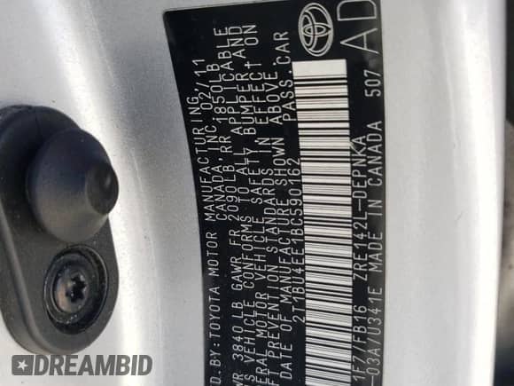 2011 Toyota Corolla L with VIN 2T1BU4EE1BC590162, listed as a Copart auction lot 81972215 with 129,419 mi miles and Salvage title. Bid and sale history available at DreamBid. Image 12.
