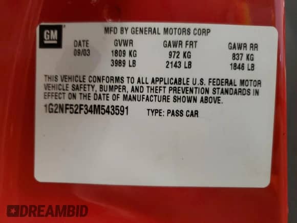 2004 Pontiac Grand Am SE1 с VIN 1G2NF52F34M543591, выставлен на аукционе Copart как лот 66852294 с пробегом 170 019 миль миль и Списание • Salvage title. История ставок и продаж доступна на DreamBid. Изображение 13.