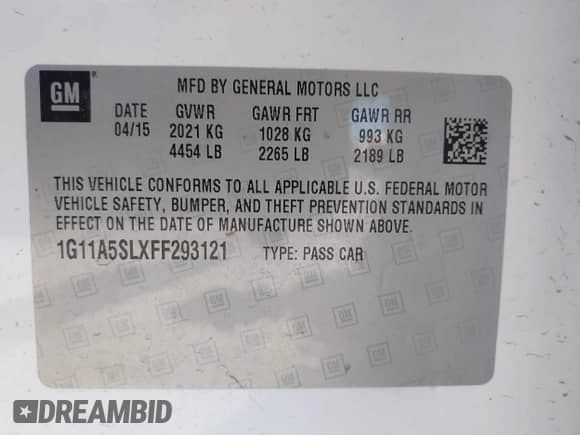 2015 Chevrolet Malibu LS z VIN 1G11A5SLXFF293121, wystawiony jako IAAI lot #42898611 z przebiegiem 202 167 mil mil oraz . Historia ofert i sprzedaży dostępna na DreamBid. Obrazek 9.