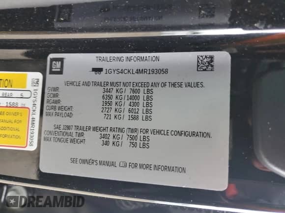 2021 Cadillac Escalade Premium Luxury with VIN 1GYS4CKL4MR193058, listed as a Copart auction lot 57550955 with 47,761 mi miles and Salvage title. Bid and sale history available at DreamBid. Image 14.