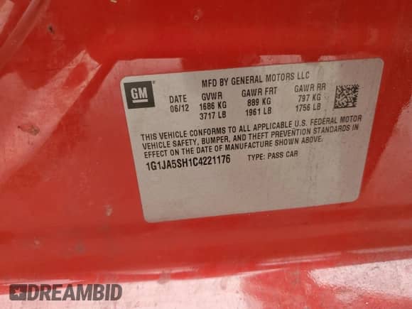 2012 Chevrolet Sonic LS z VIN 1G1JA5SH1C4221176, wystawiony jako Copart lot #67767445 z przebiegiem 204 833 mil mil oraz Szkoda całkowita • Salvage title. Historia ofert i sprzedaży dostępna na DreamBid. Obrazek 12.