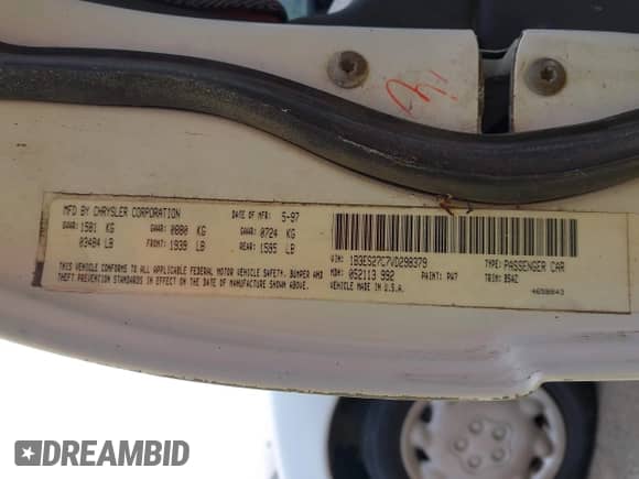 1997 Dodge Neon с VIN 1B3ES27C7VD298379, выставлен на аукционе IAAI как лот 42917434 с пробегом 380 575 миль миль и . История ставок и продаж доступна на DreamBid. Изображение 9.