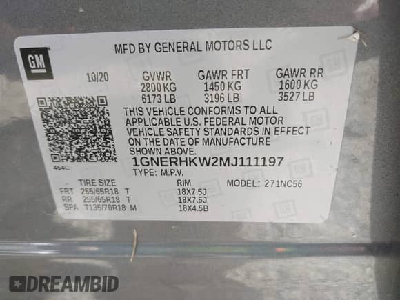 2021 Chevrolet Traverse LT с VIN 1GNERHKW2MJ111197, выставлен на аукционе IAAI как лот 42092574 с пробегом 58 084 миль миль и . История ставок и продаж доступна на DreamBid. Изображение 9.