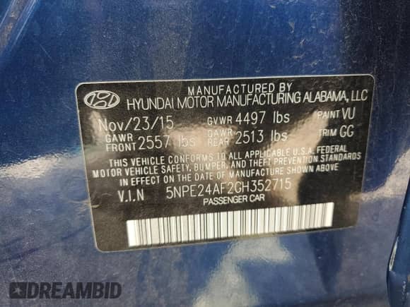 2016 Hyundai Sonata SE с VIN 5NPE24AF2GH352715, выставлен на аукционе Copart как лот 81946215 с пробегом 152 905 миль миль и Списание • Salvage title. История ставок и продаж доступна на DreamBid. Изображение 12.