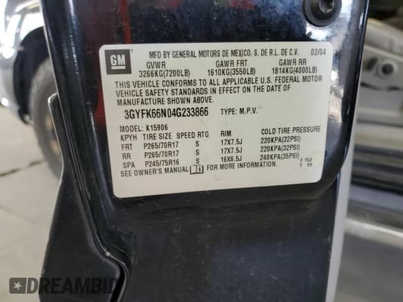 2004 Cadillac Escalade ESV z VIN 3GYFK66N04G233866, wystawiony jako Copart lot #64982075 z przebiegiem 204 562 mil mil oraz Czysty tytuł • Clean title. Historia ofert i sprzedaży dostępna na DreamBid. Obrazek 13.