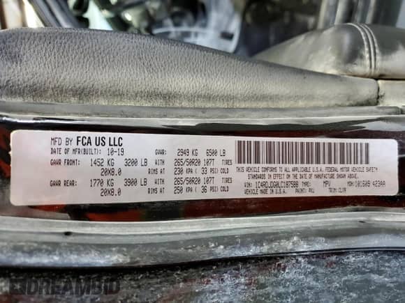 2020 Dodge Durango GT Plus z VIN 1C4RDJDG0LC187588, wystawiony jako Copart lot #64415215 z przebiegiem 67 039 mil mil oraz Szkoda całkowita • Salvage title. Historia ofert i sprzedaży dostępna na DreamBid. Obrazek 13.