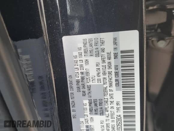 2025 Mazda CX-5 S Preferred with VIN JM3KFBCL6S0593804, listed as a Copart auction lot 65023055 with 4,037 mi miles and Salvage title. Bid and sale history available at DreamBid. Image 12.