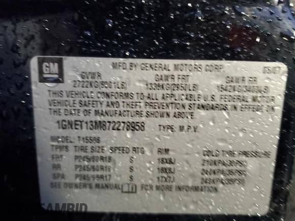 2007 Chevrolet TrailBlazer LT z VIN 1GNET13M872278958, wystawiony jako Copart lot #79961774 z przebiegiem 155 609 mil mil oraz Szkoda całkowita • Salvage title. Historia ofert i sprzedaży dostępna na DreamBid. Obrazek 13.