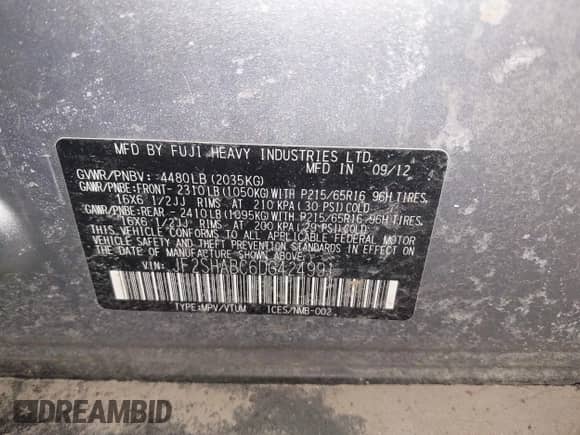 2013 Subaru Forester X z VIN JF2SHABC6DG424991, wystawiony jako IAAI lot #41638591 z przebiegiem 152 047 mil mil oraz . Historia ofert i sprzedaży dostępna na DreamBid. Obrazek 9.